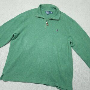 Polo Ralph Lauren Sweater Men 2XL Green 1/4 Zip Knit Pullover Cotton PO 31013